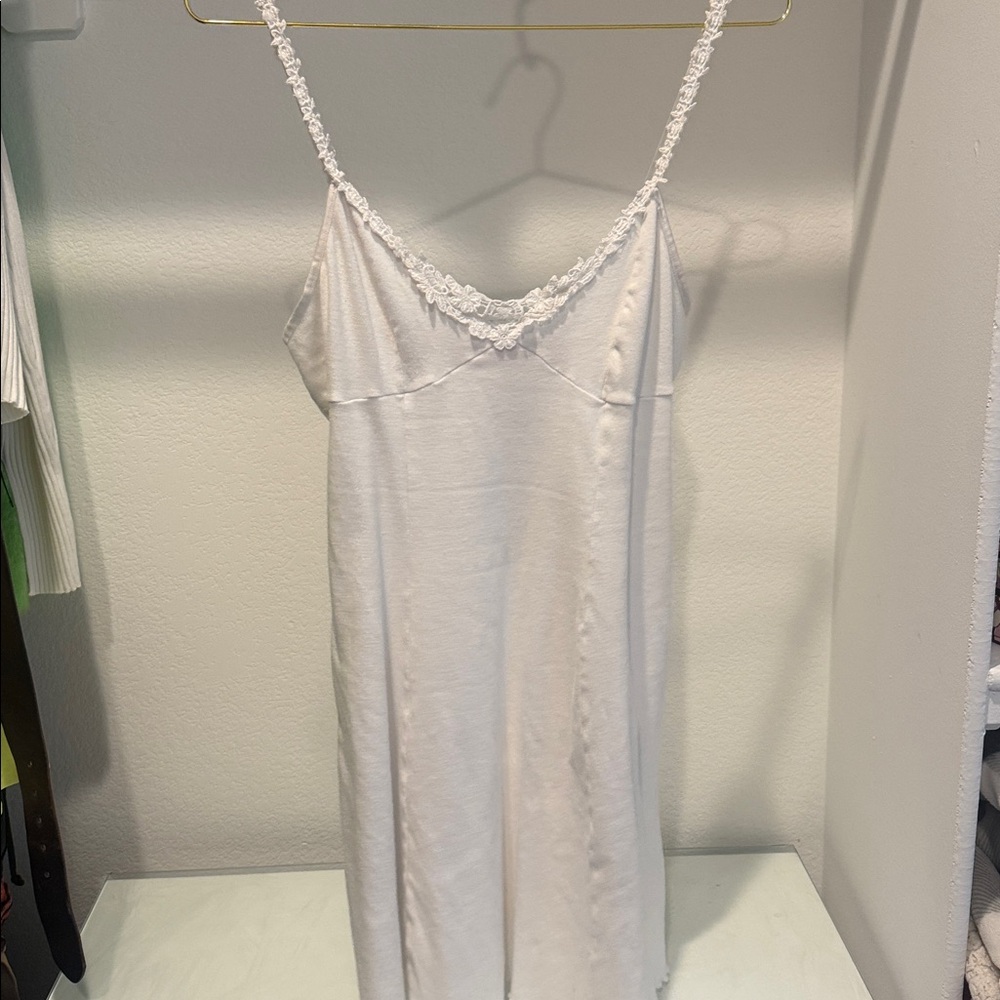 Vintage Victoria's Secret White Lace Chemise- cotton, lettuce edge, crochet trim